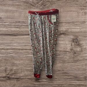 Penguin Print Pajama Pants - Gray and Red
